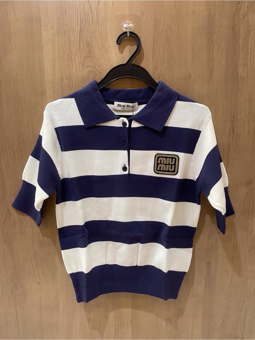 Miu Miu Navy and White Striped Polo Knit Top - Picture 2 of 9